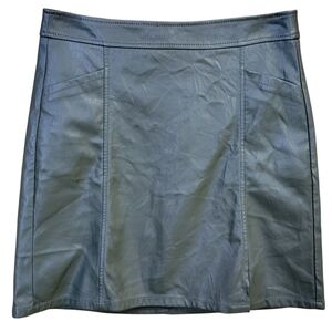 Loft Green Faux Leather Mini Skirt Womens Sz 2 A Line Pockets Slit‎ Lined Career